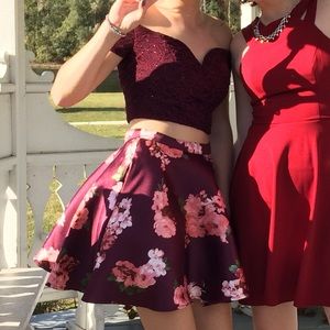 red ish pink two piece dress